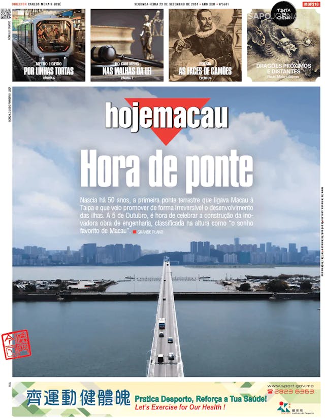 Capa jornal Hoje Macau 2024-09-23