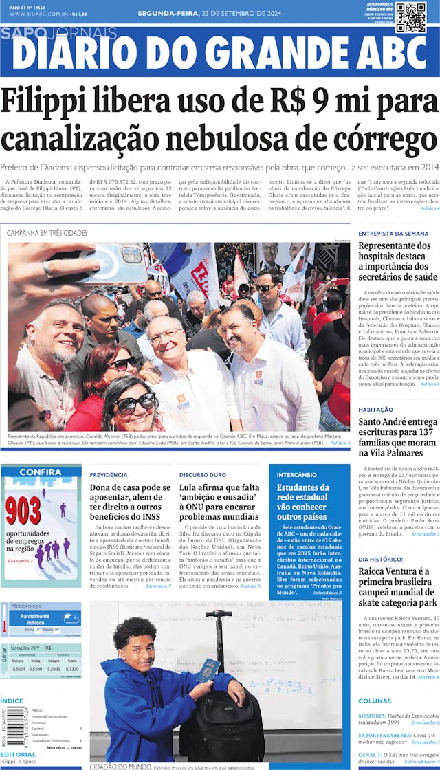 Capa jornal Diário do Grande ABC 2024-09-23