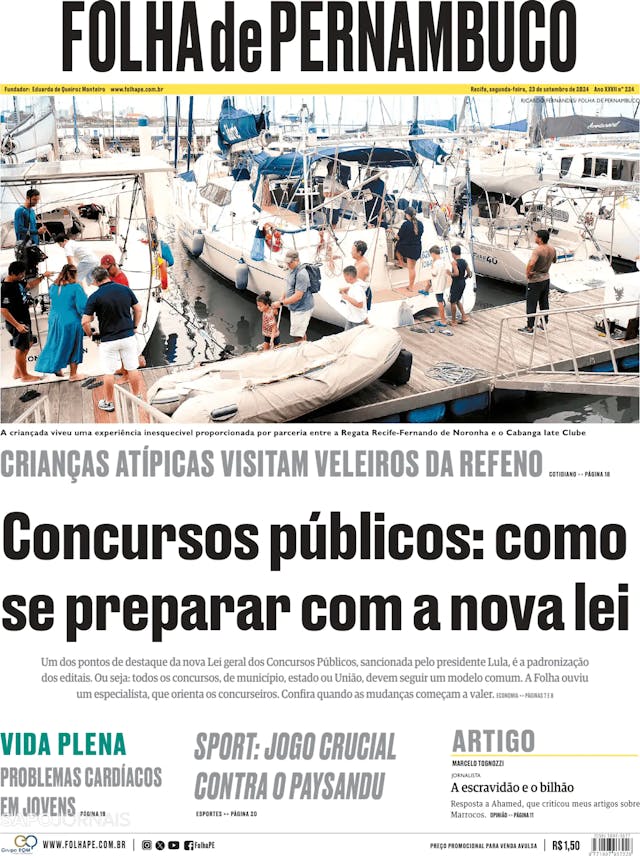 Capa jornal Folha de Pernambuco 2024-09-23