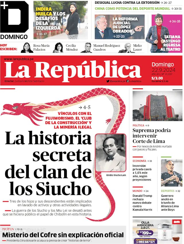 Capa jornal La Republica 2024-09-22