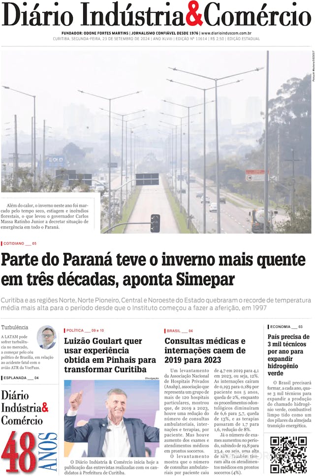 Capa jornal Diário Indústria & Comércio 2024-09-23