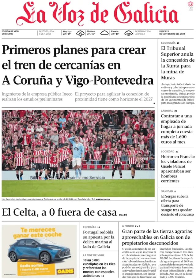 Capa jornal La Voz de Galicia 2024-09-23