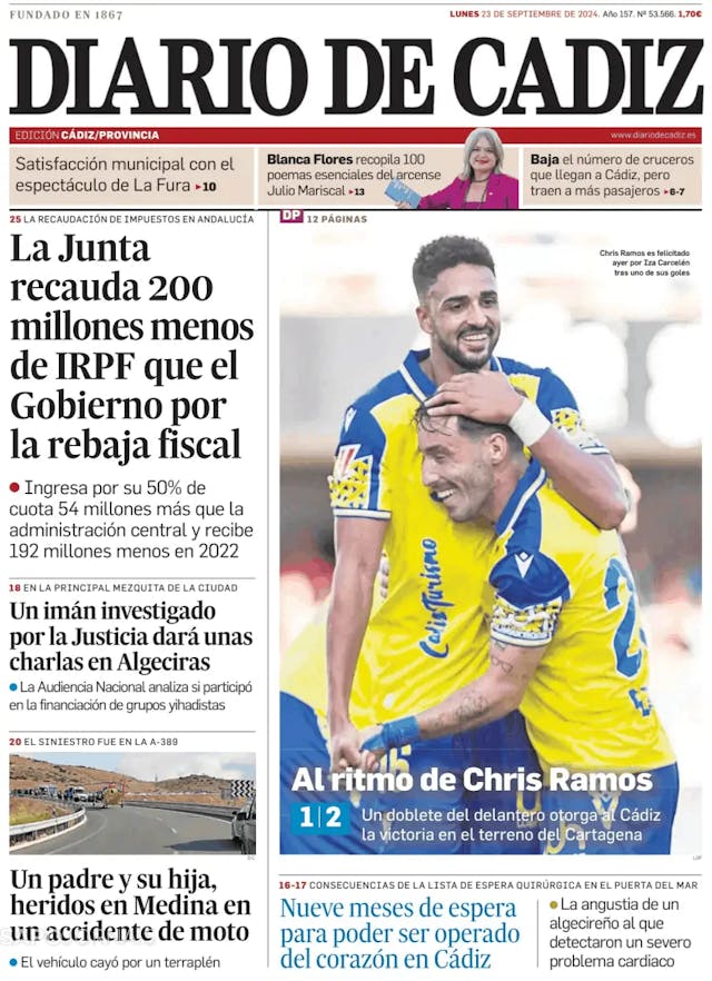 Capa jornal Diario de Cádiz 2024-09-23