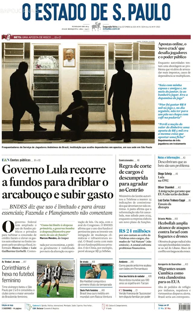 Capa jornal O Estado de S. Paulo 2024-09-23