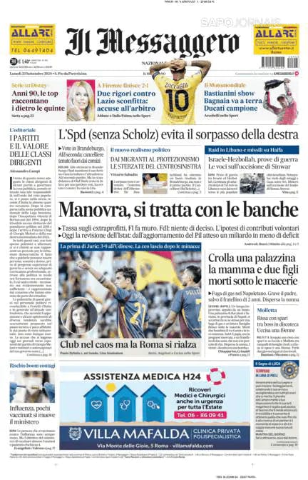 Capa jornal Il Messaggero 2024-09-23