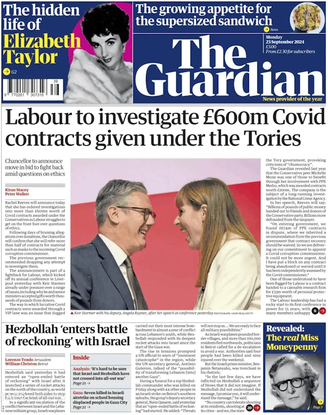 Capa jornal The Guardian 2024-09-23