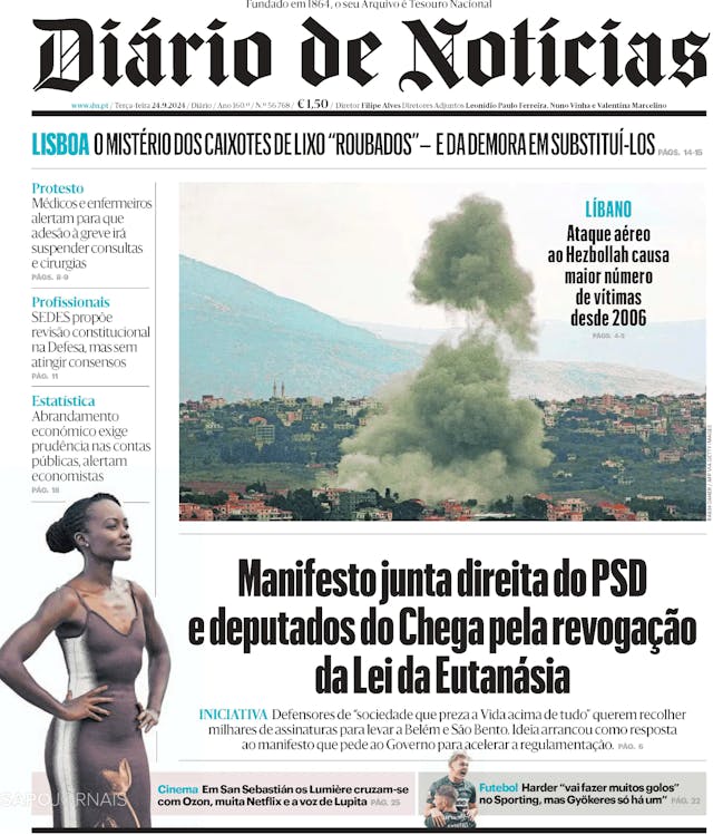 Capa jornal Diário de Notícias 2024-09-24