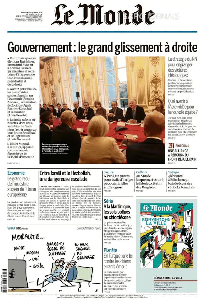 Capa jornal Le Monde 2024-09-24