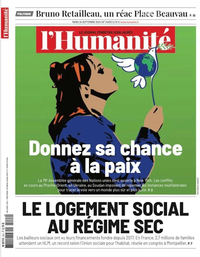 Capa jornal L'Humanité 2024-09-24