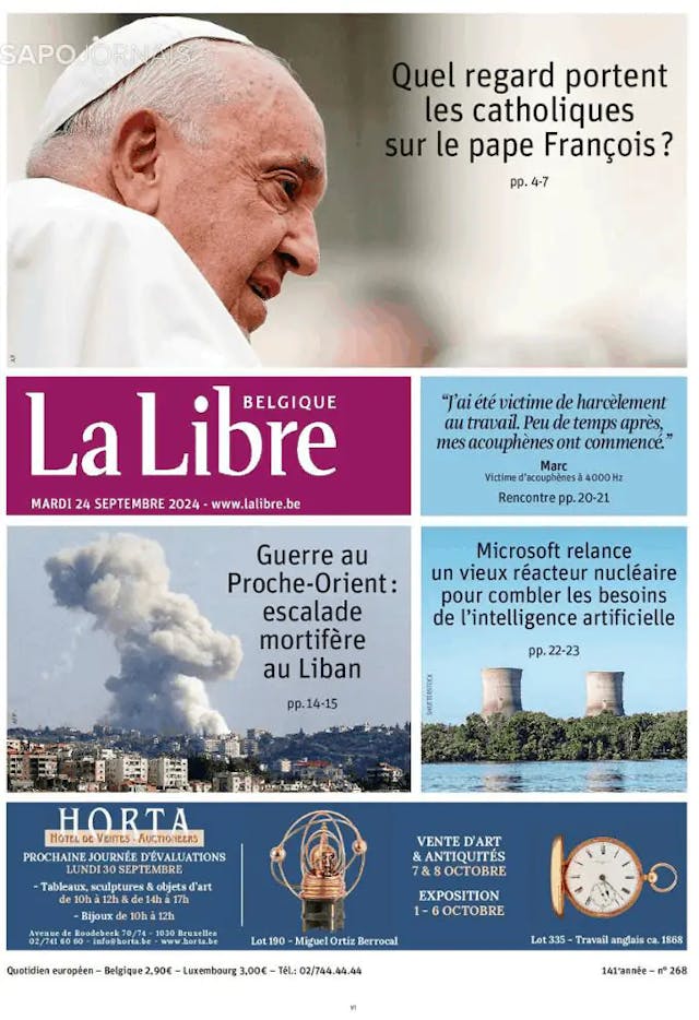 Capa jornal La Libre Belgique 2024-09-24