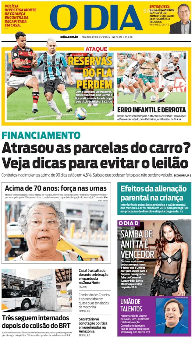 Capa jornal O Dia 2024-09-23