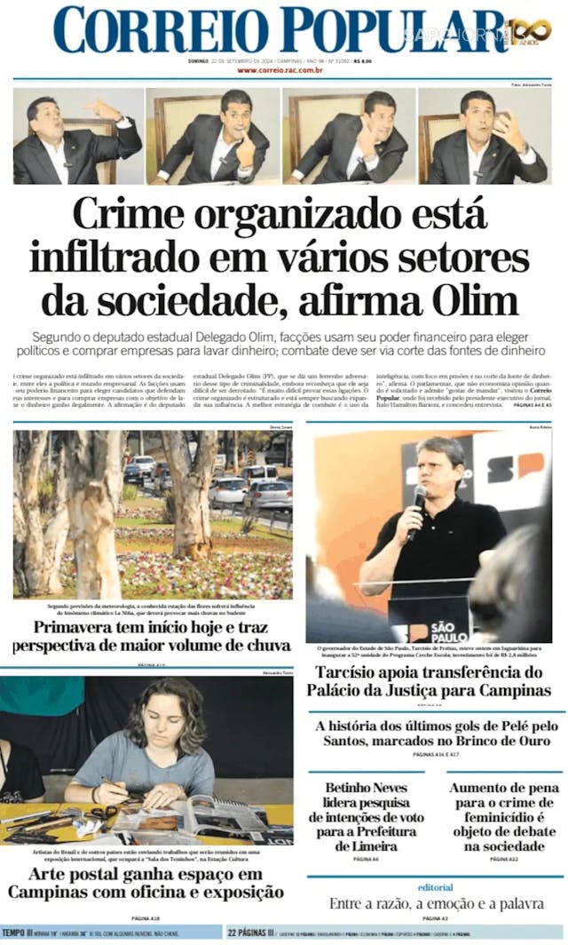 Capa jornal Correio Popular 2024-09-22