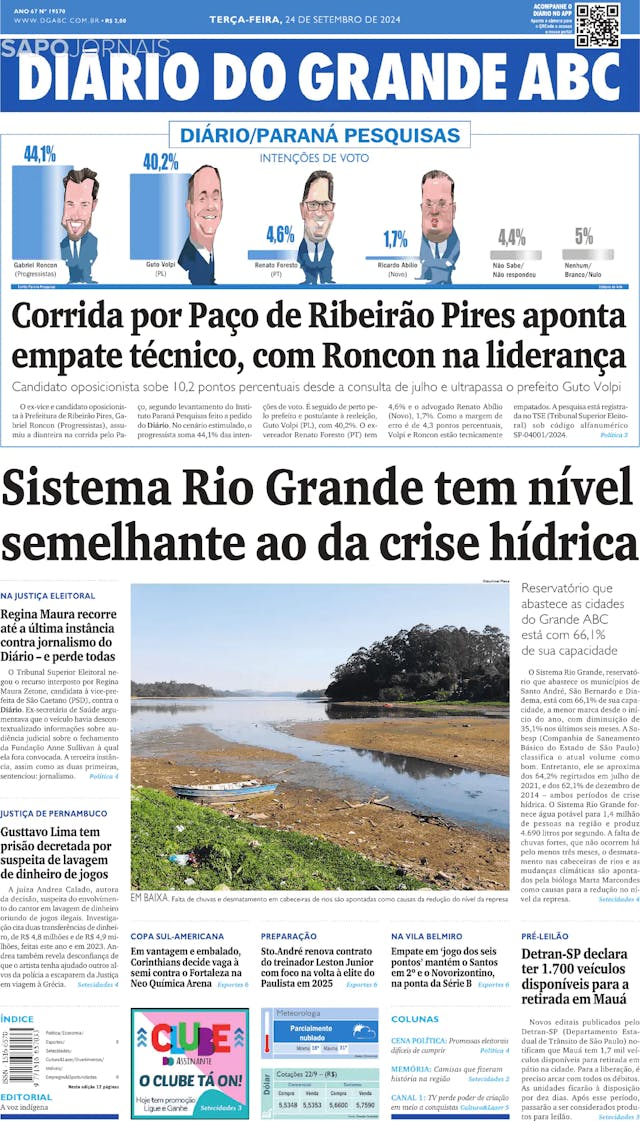 Capa jornal Diário do Grande ABC 2024-09-24