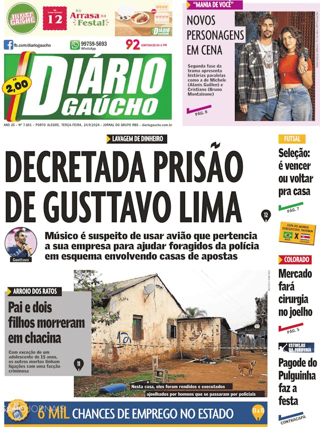 Capa jornal Diário Gaúcho 2024-09-24