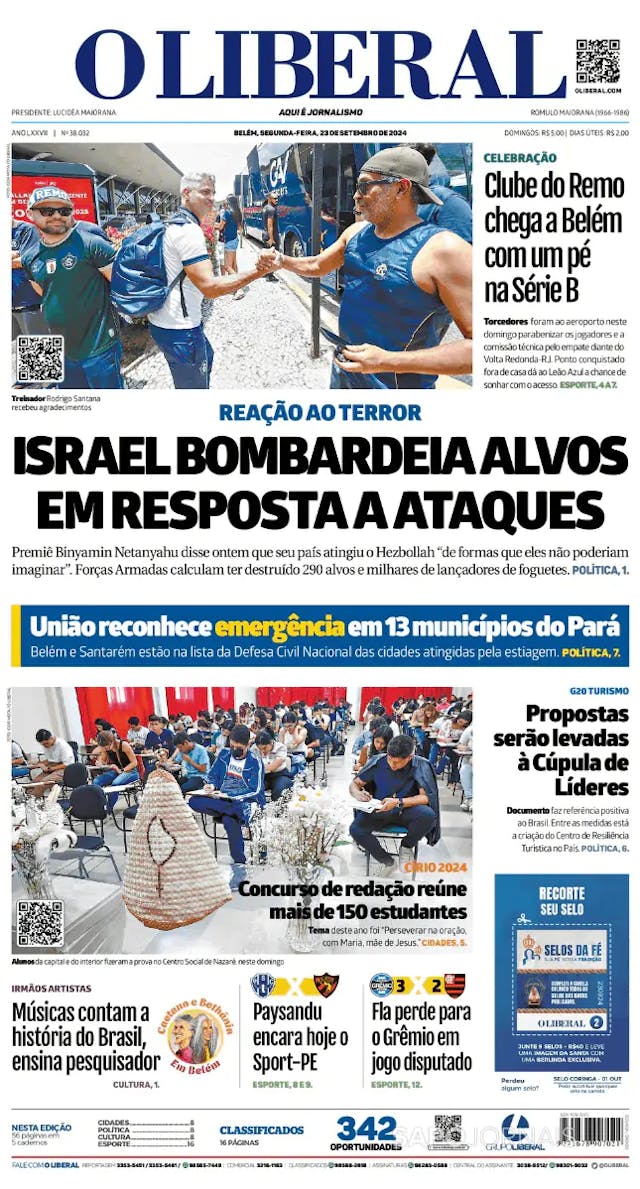 Capa jornal O Liberal 2024-09-23