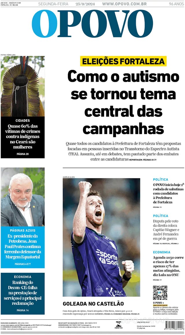 Capa jornal O Povo 2024-09-23