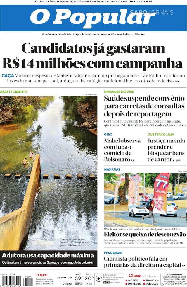 Capa jornal O Popular 2024-09-24