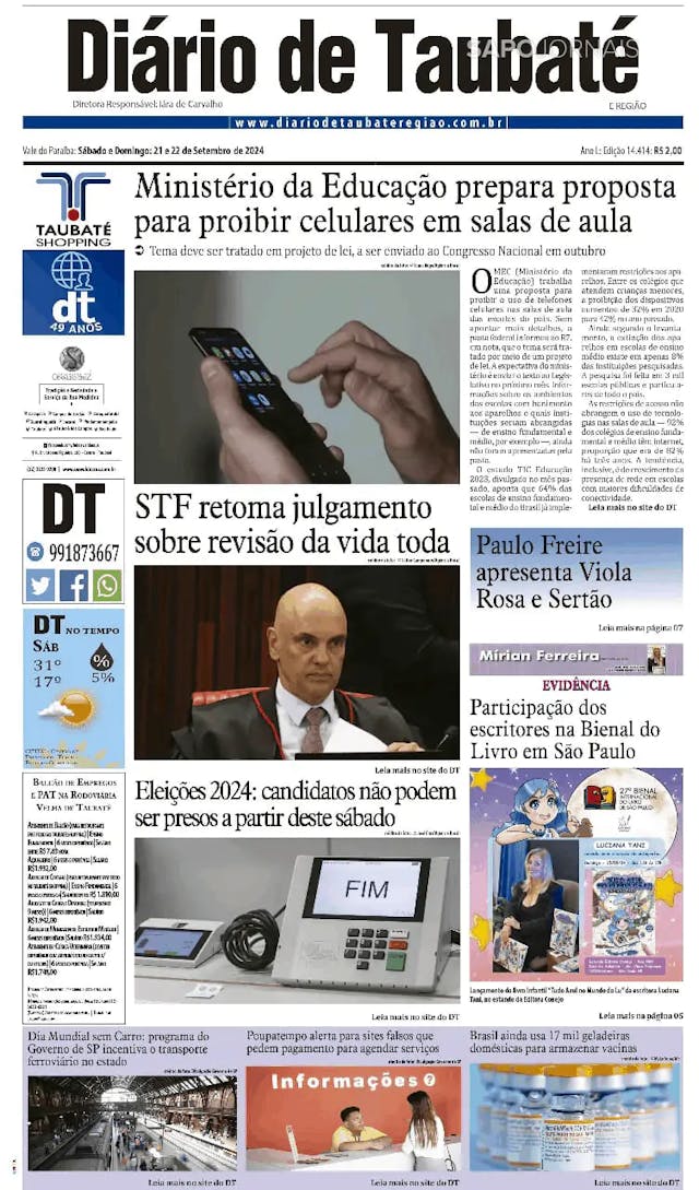 Capa jornal Diário de Taubaté 2024-09-21