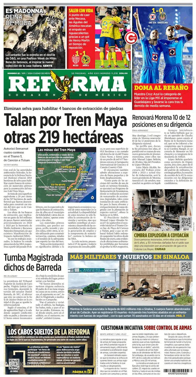 Capa jornal Reforma 2024-09-22