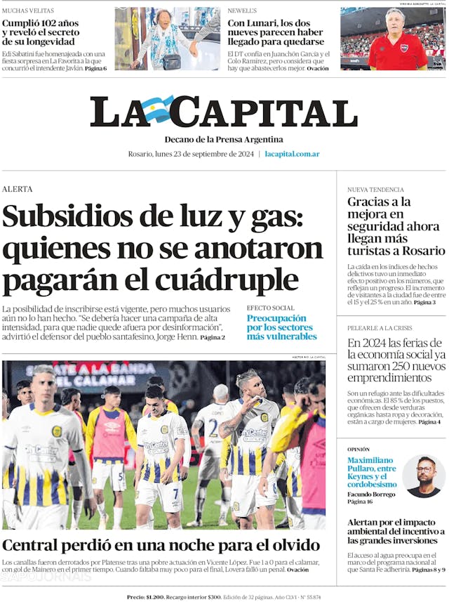 Capa jornal La Capital 2024-09-23