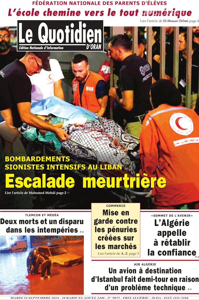 Capa jornal Le Quotidien D’Oran 2024-09-24