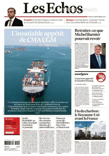 Capa jornal Les Echos 2024-09-24