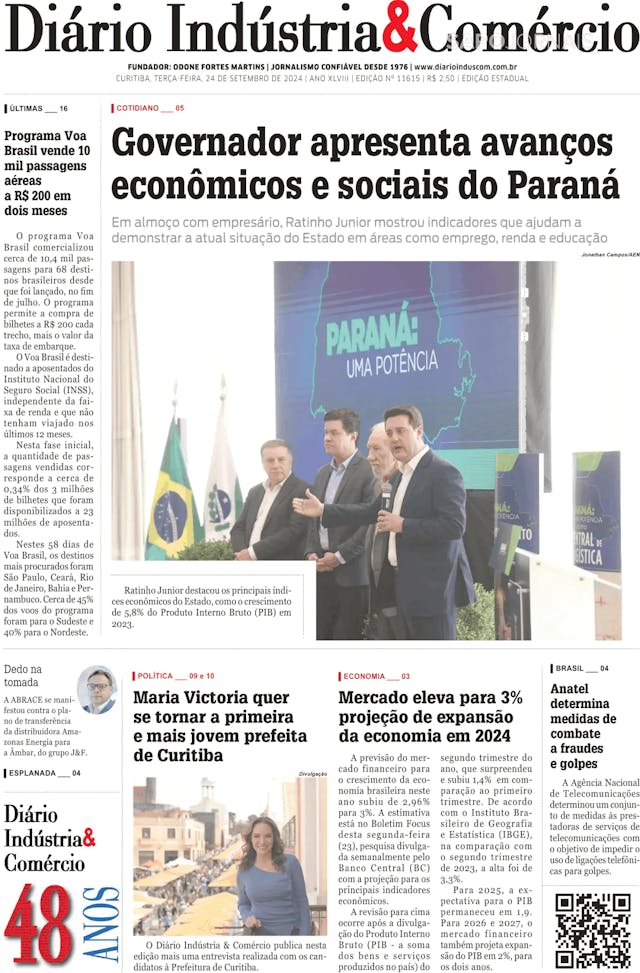 Capa jornal Diário Indústria & Comércio 2024-09-24