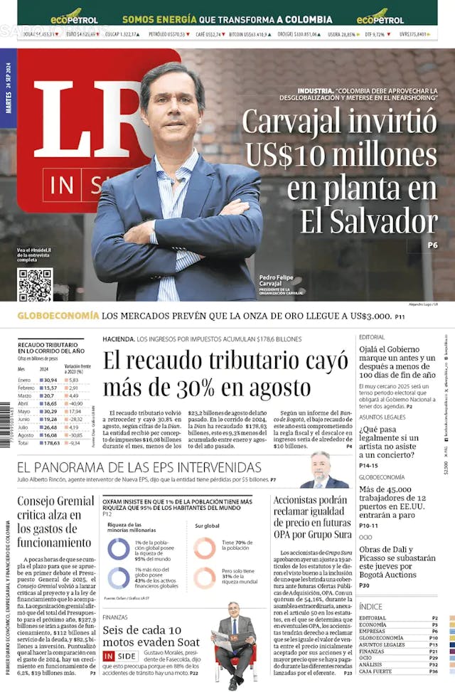 Capa jornal La Republica 2024-09-24