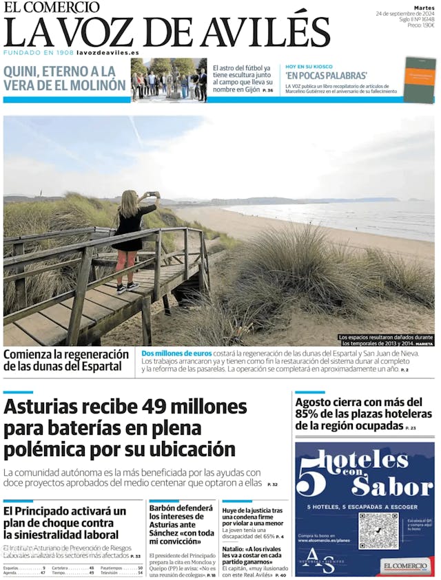 Capa jornal El Comercio La Voz de Avilés 2024-09-24