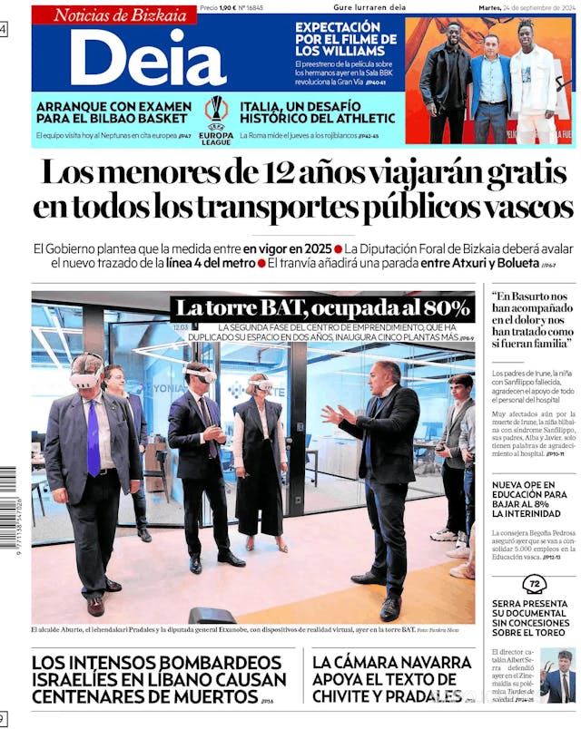 Capa jornal Deia-Noticias de Bizkaia 2024-09-24