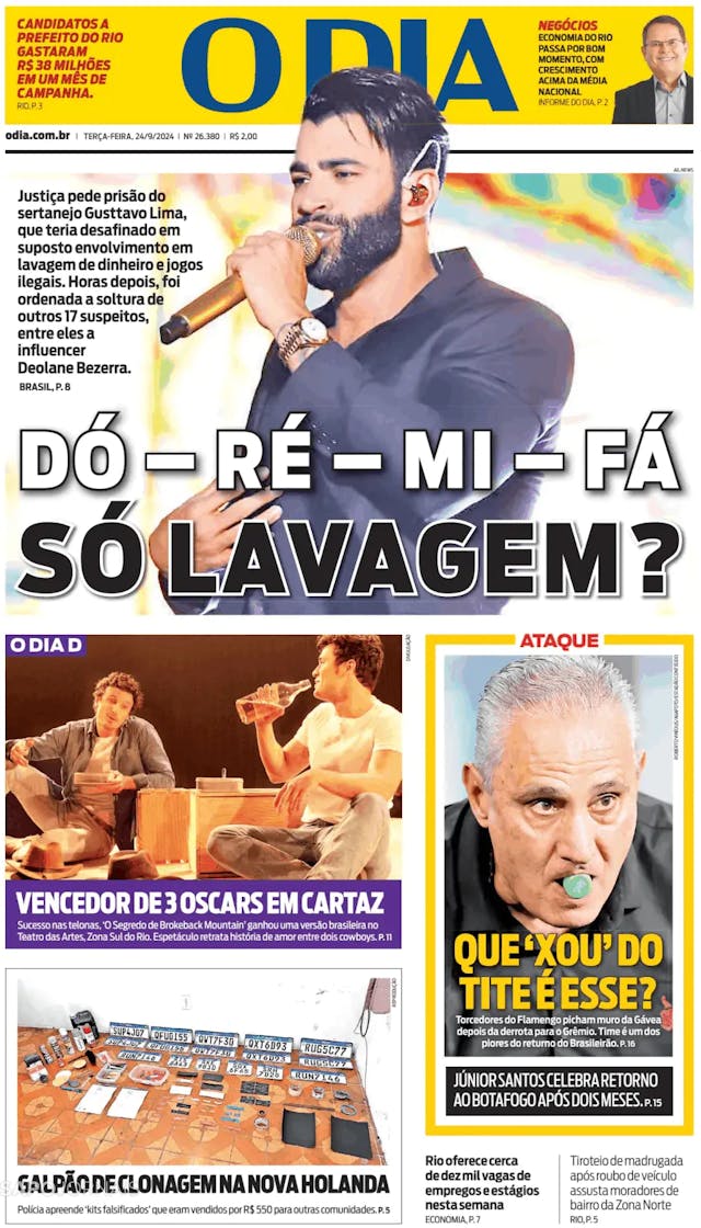 Capa jornal O Dia 2024-09-24