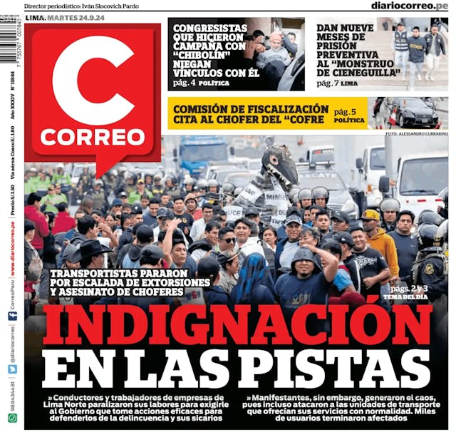 Capa jornal Correo Edición Lima 2024-09-24