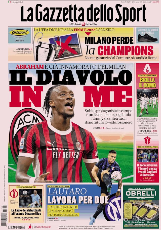 Capa jornal Gazzetta dello Sport 2024-09-25