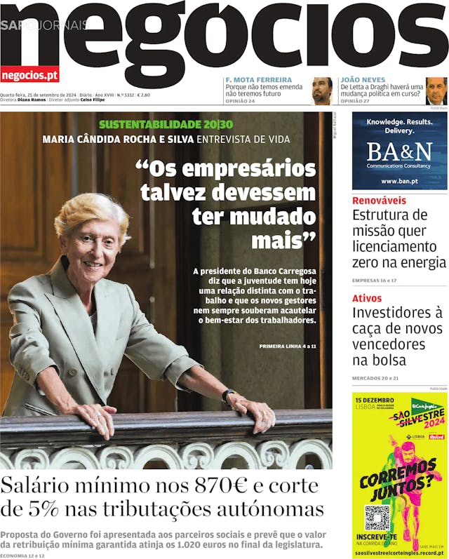 Capa jornal Jornal de Negócios 2024-09-25