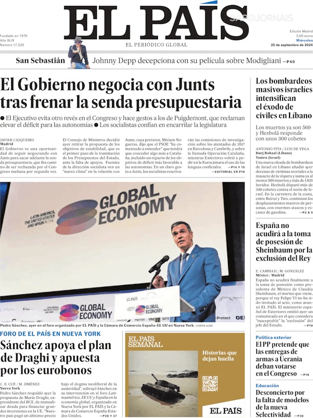 Capa jornal El País 2024-09-25