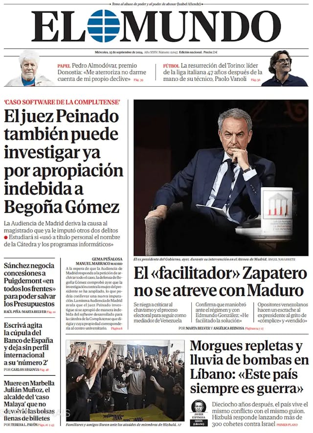 Capa jornal El Mundo 2024-09-25