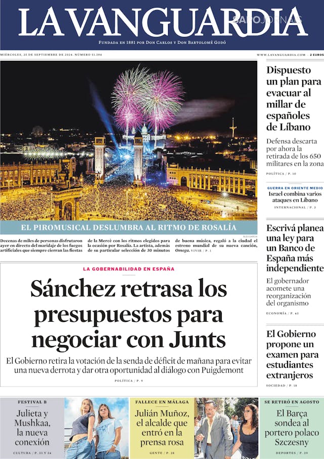 Capa jornal La Vanguardia 2024-09-25