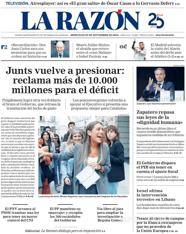 Capa jornal La Razón 2024-09-25