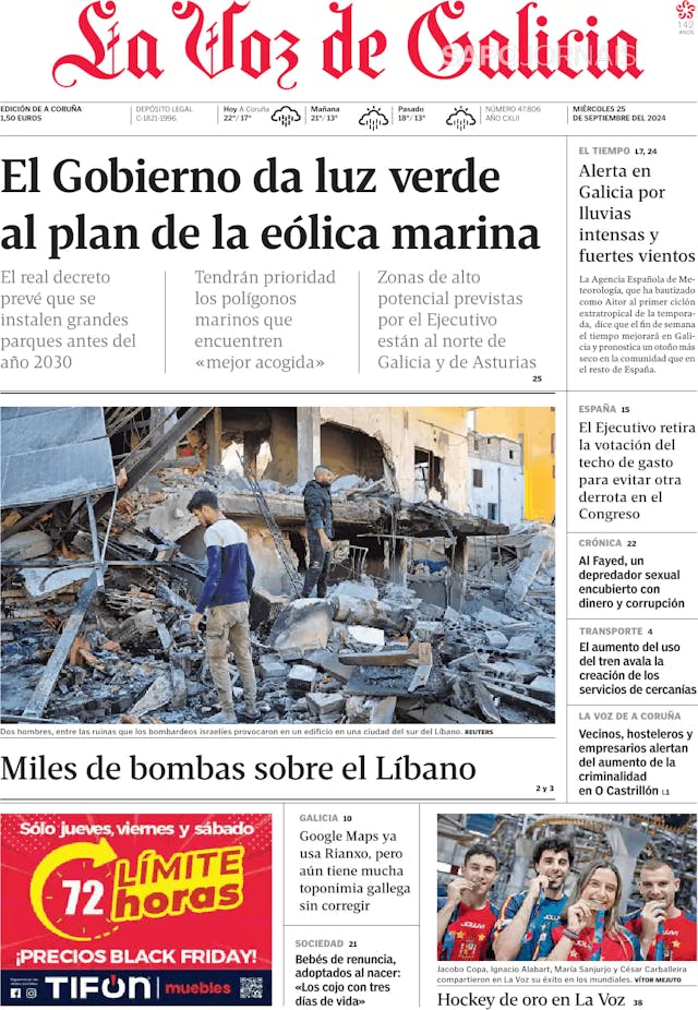 Capa jornal La Voz de Galicia 2024-09-25