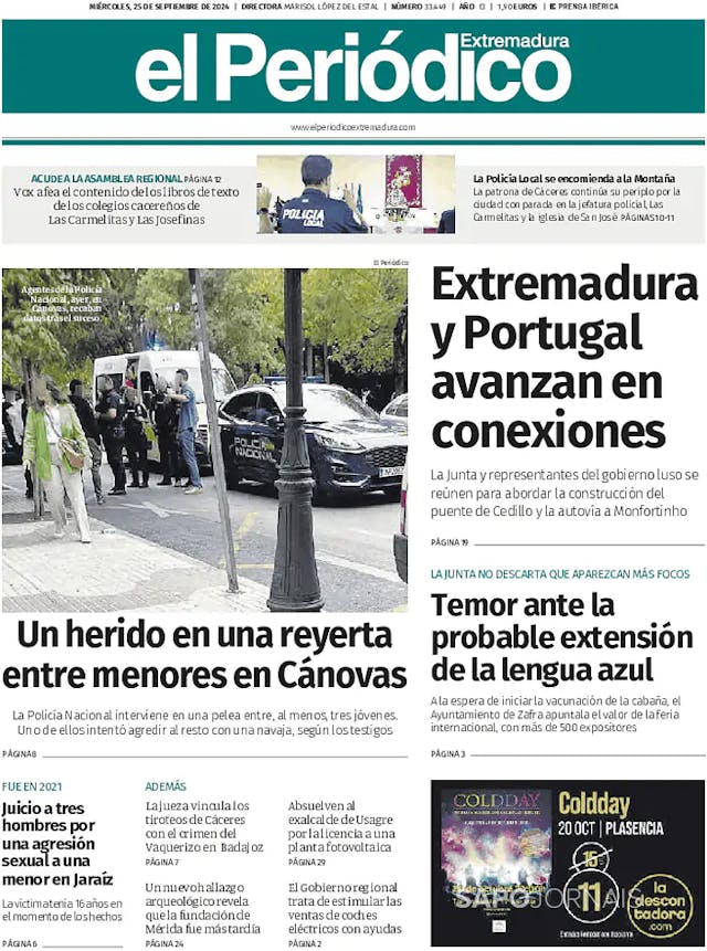 Capa jornal El Periódico de Extremadura 2024-09-25