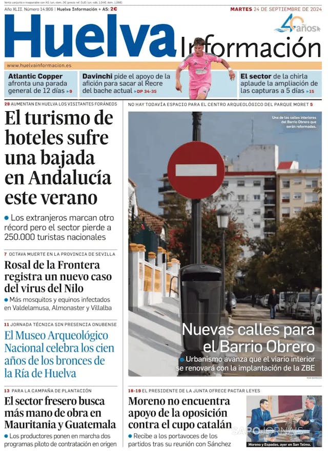 Capa jornal Huelva Información 2024-09-24