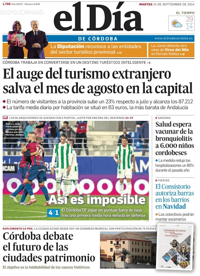 Capa jornal El Día de Córdoba 2024-09-24