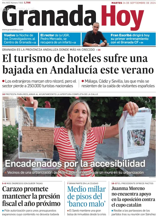 Capa jornal Granada Hoy 2024-09-24