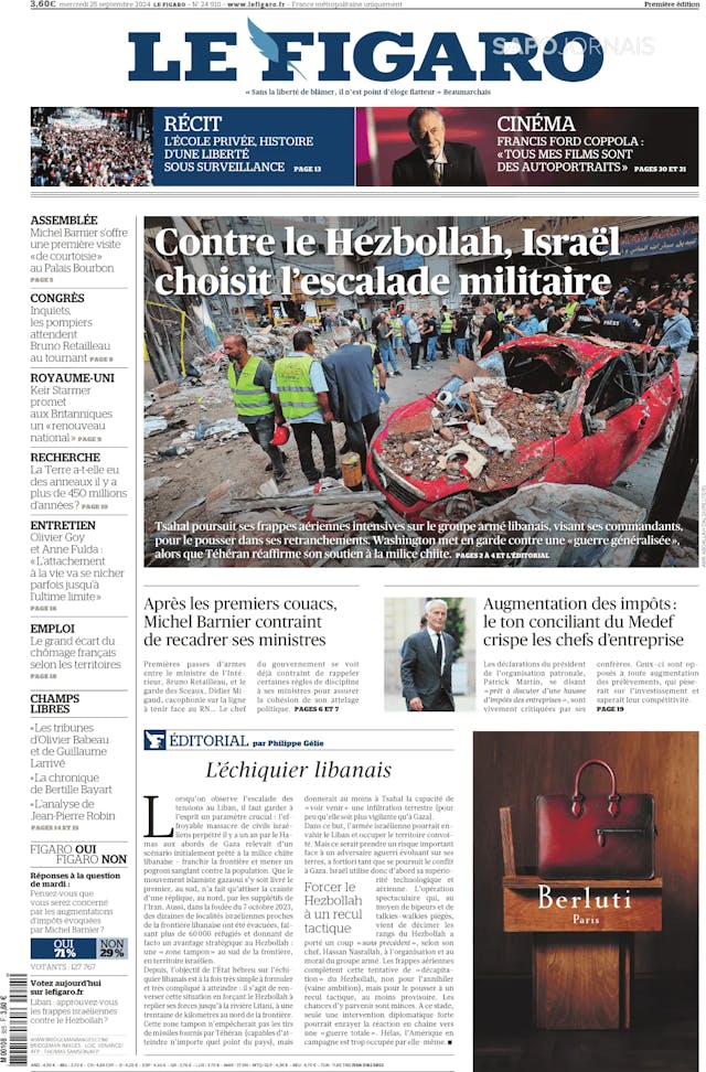 Capa jornal Le Figaro 2024-09-25