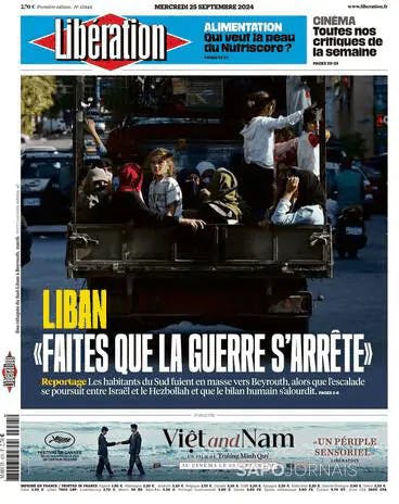 Capa jornal Libération 2024-09-25