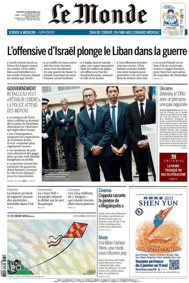 Capa jornal Le Monde 2024-09-25