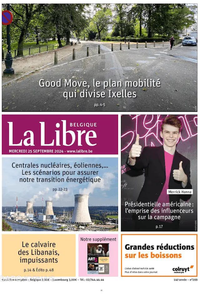 Capa jornal La Libre Belgique 2024-09-25