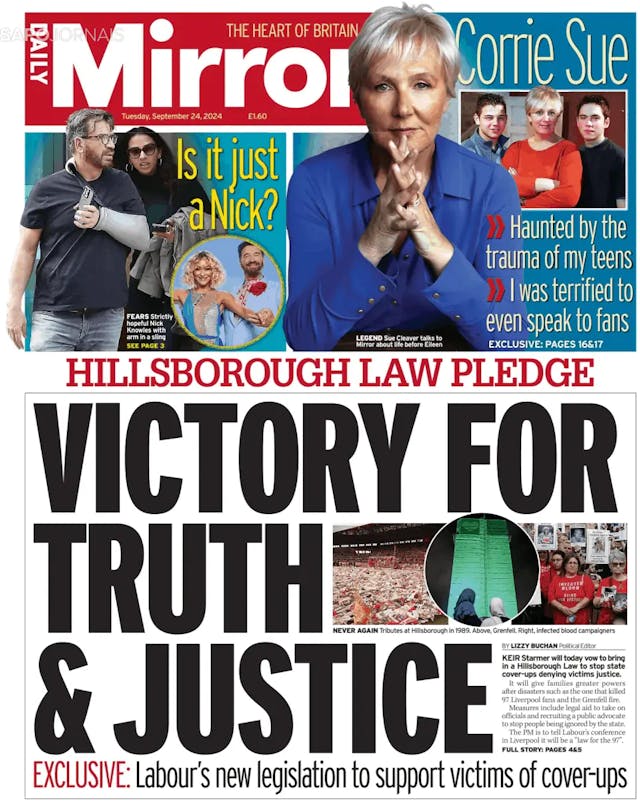 Capa jornal Daily Mirror 2024-09-24