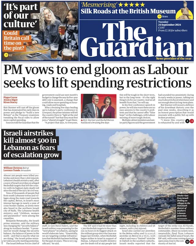 Capa jornal The Guardian 2024-09-24