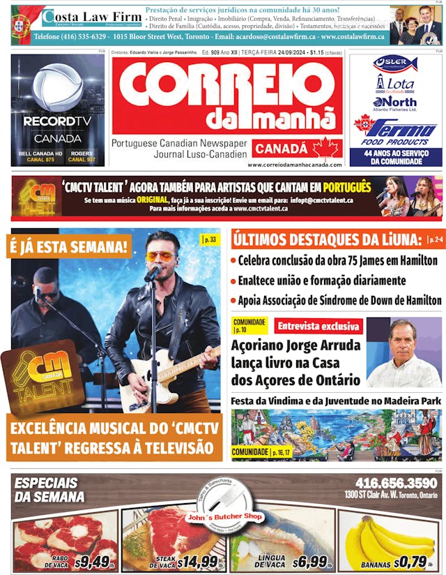 Capa jornal Correio da Manhã-Canada 2024-09-24